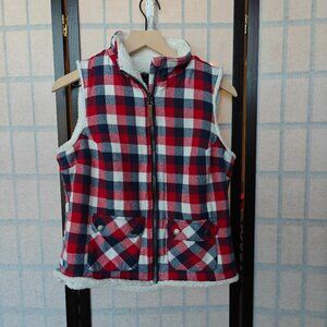 Kyodan Outdoor Plaid Flannel Fleece Lined Zippered Vest - Red Blue Size Medium